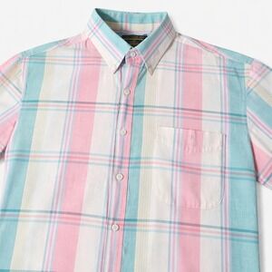 VTG Eddie Bauer Madras Plaid Short Sleeve Button Up Shirt Men's Size L